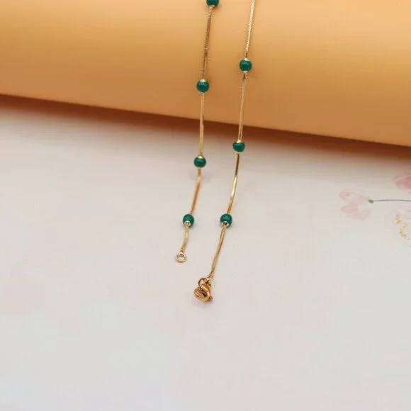 "Rose Gold Necklace with Green Beads, XPNL0132 - Picture 7 of 12